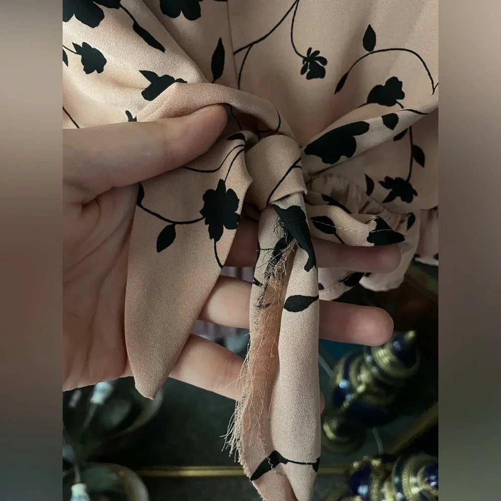 Sienna Sky Dusty Pink and Black Floral Faux Tie Style Crop Top - Picture 4 of 5